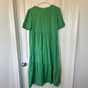 Bright Shamrock Green Puff Sleeve Tiered Dress - Size L